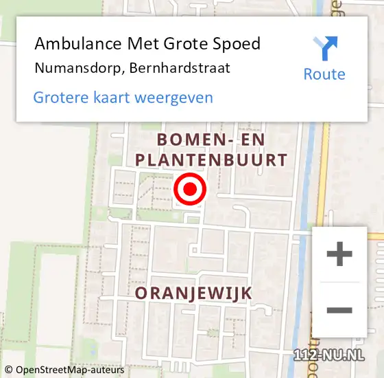 Locatie op kaart van de 112 melding: Ambulance Met Grote Spoed Naar Numansdorp, Bernhardstraat op 13 januari 2024 13:20