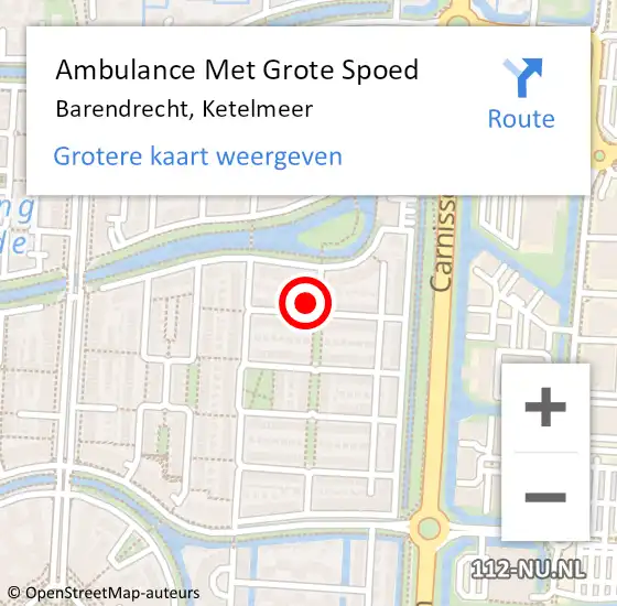 Locatie op kaart van de 112 melding: Ambulance Met Grote Spoed Naar Barendrecht, Ketelmeer op 13 januari 2024 13:28