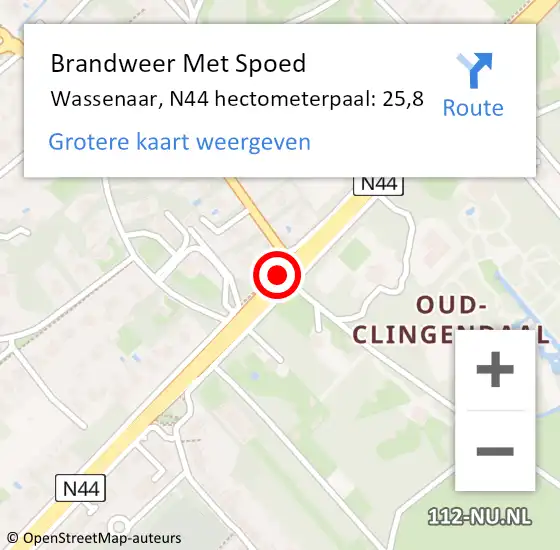 Locatie op kaart van de 112 melding: Brandweer Met Spoed Naar Wassenaar, N44 hectometerpaal: 25,8 op 13 januari 2024 13:31