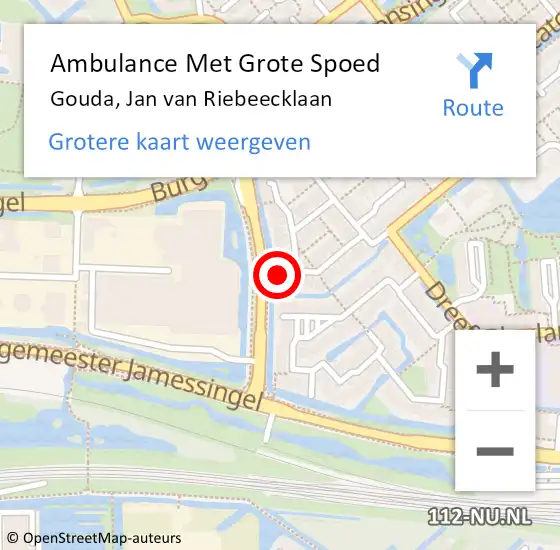 Locatie op kaart van de 112 melding: Ambulance Met Grote Spoed Naar Gouda, Jan van Riebeecklaan op 13 januari 2024 13:42