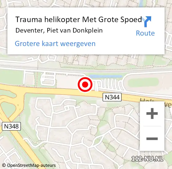 Locatie op kaart van de 112 melding: Trauma helikopter Met Grote Spoed Naar Deventer, Piet van Donkplein op 13 januari 2024 13:49