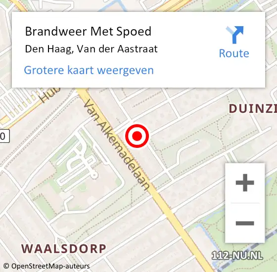 Locatie op kaart van de 112 melding: Brandweer Met Spoed Naar Den Haag, Van der Aastraat op 13 januari 2024 13:51