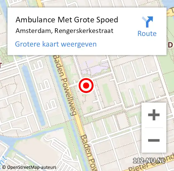 Locatie op kaart van de 112 melding: Ambulance Met Grote Spoed Naar Amsterdam, Rengerskerkestraat op 13 januari 2024 13:56