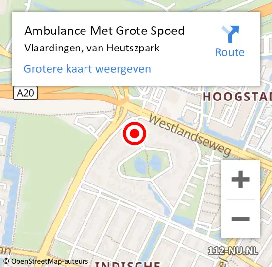 Locatie op kaart van de 112 melding: Ambulance Met Grote Spoed Naar Vlaardingen, van Heutszpark op 13 januari 2024 14:01