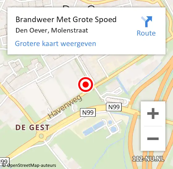 Locatie op kaart van de 112 melding: Brandweer Met Grote Spoed Naar Den Oever, Molenstraat op 13 januari 2024 14:05