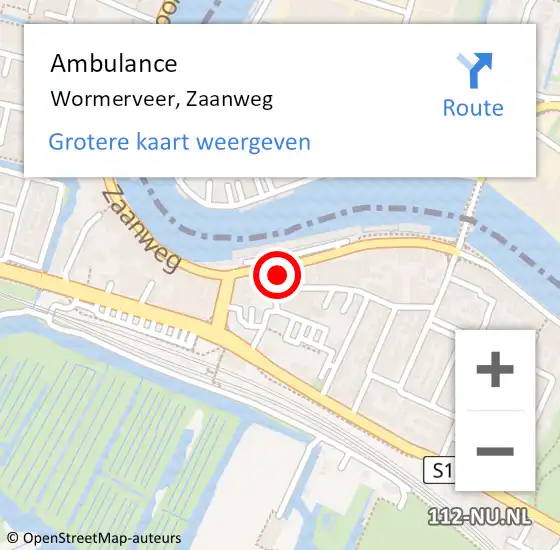 Locatie op kaart van de 112 melding: Ambulance Wormerveer, Zaanweg op 13 januari 2024 14:12