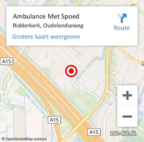 Locatie op kaart van de 112 melding: Ambulance Met Spoed Naar Ridderkerk, Oudelandseweg op 13 januari 2024 14:20