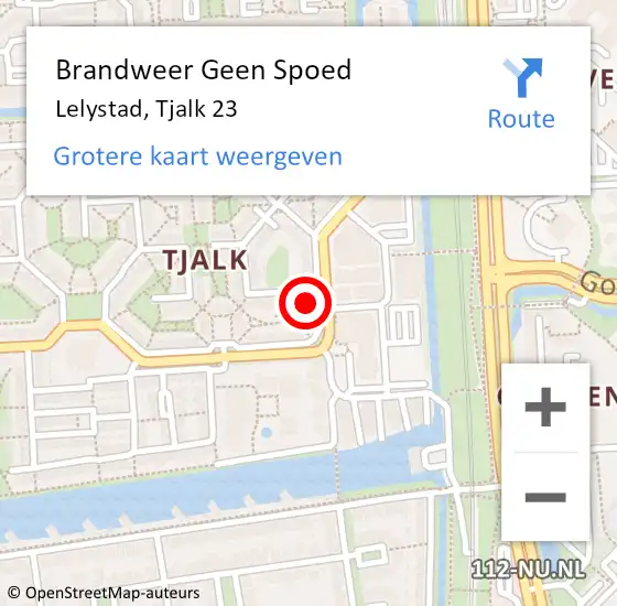 Locatie op kaart van de 112 melding: Brandweer Geen Spoed Naar Lelystad, Tjalk 23 op 13 januari 2024 14:37