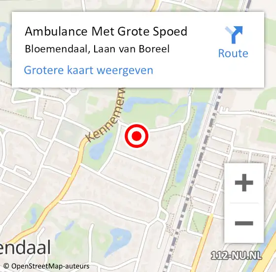 Locatie op kaart van de 112 melding: Ambulance Met Grote Spoed Naar Bloemendaal, Laan van Boreel op 13 januari 2024 14:47