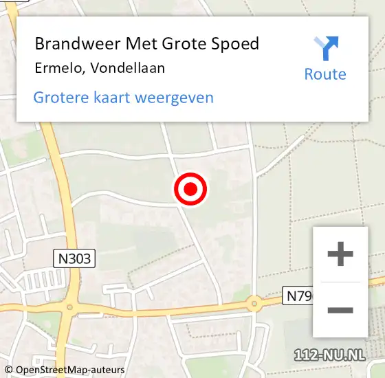 Locatie op kaart van de 112 melding: Brandweer Met Grote Spoed Naar Ermelo, Vondellaan op 13 januari 2024 14:52