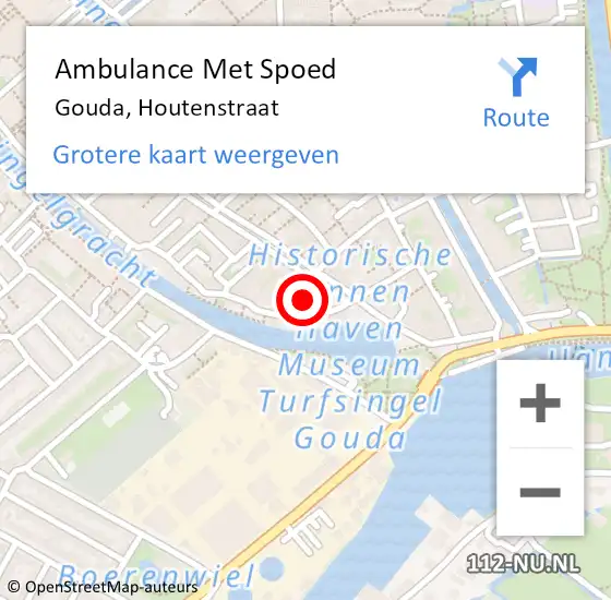 Locatie op kaart van de 112 melding: Ambulance Met Spoed Naar Gouda, Houtenstraat op 13 januari 2024 16:09