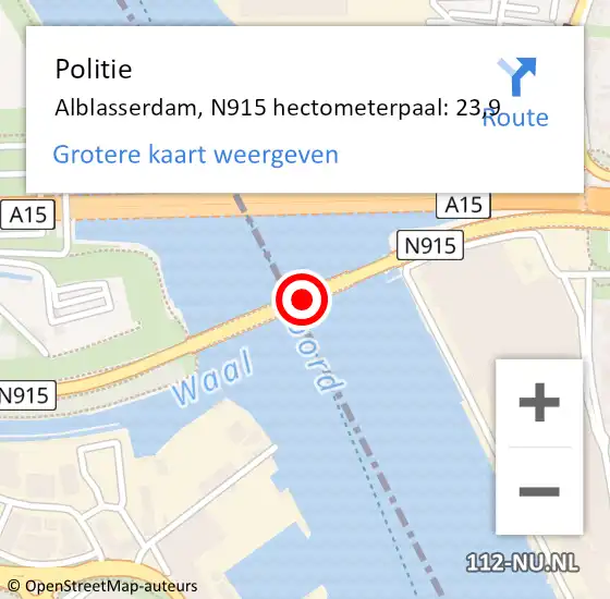 Locatie op kaart van de 112 melding: Politie Alblasserdam, N915 hectometerpaal: 23,9 op 13 januari 2024 16:13