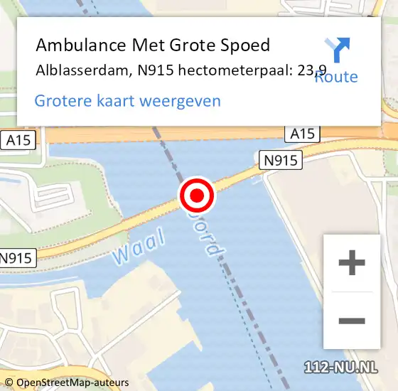 Locatie op kaart van de 112 melding: Ambulance Met Grote Spoed Naar Alblasserdam, N915 hectometerpaal: 23,9 op 13 januari 2024 16:13