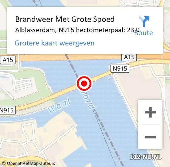 Locatie op kaart van de 112 melding: Brandweer Met Grote Spoed Naar Alblasserdam, N915 hectometerpaal: 23,9 op 13 januari 2024 16:13