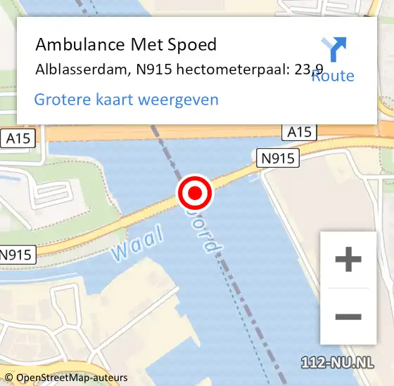Locatie op kaart van de 112 melding: Ambulance Met Spoed Naar Alblasserdam, N915 hectometerpaal: 23,9 op 13 januari 2024 16:16