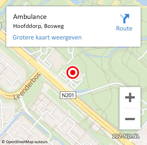 Locatie op kaart van de 112 melding: Ambulance Hoofddorp, Bosweg op 13 januari 2024 16:29
