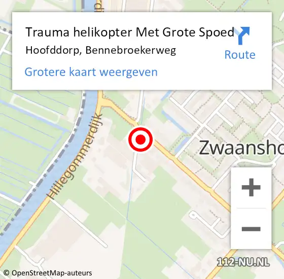 Locatie op kaart van de 112 melding: Trauma helikopter Met Grote Spoed Naar Hoofddorp, Bennebroekerweg op 13 januari 2024 16:49