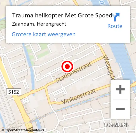 Locatie op kaart van de 112 melding: Trauma helikopter Met Grote Spoed Naar Zaandam, Herengracht op 13 januari 2024 18:02
