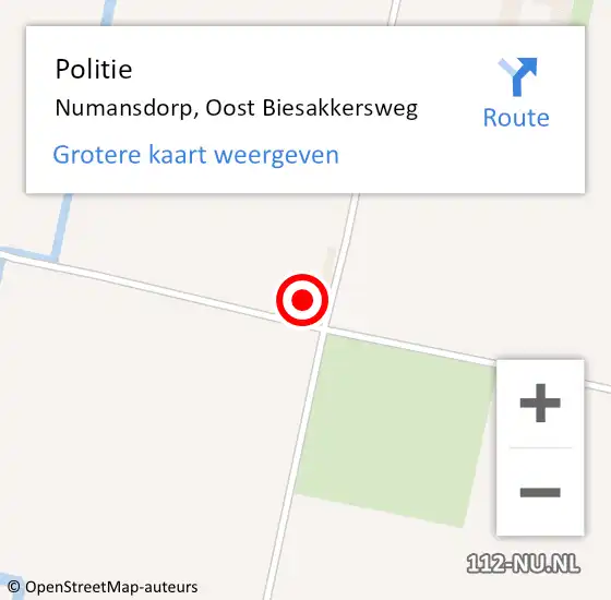 Locatie op kaart van de 112 melding: Politie Numansdorp, Oost Biesakkersweg op 13 januari 2024 18:10