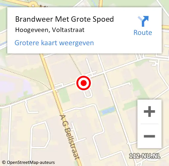 Locatie op kaart van de 112 melding: Brandweer Met Grote Spoed Naar Hoogeveen, Voltastraat op 13 januari 2024 19:00