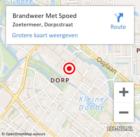 Locatie op kaart van de 112 melding: Brandweer Met Spoed Naar Zoetermeer, Dorpsstraat op 13 januari 2024 19:17