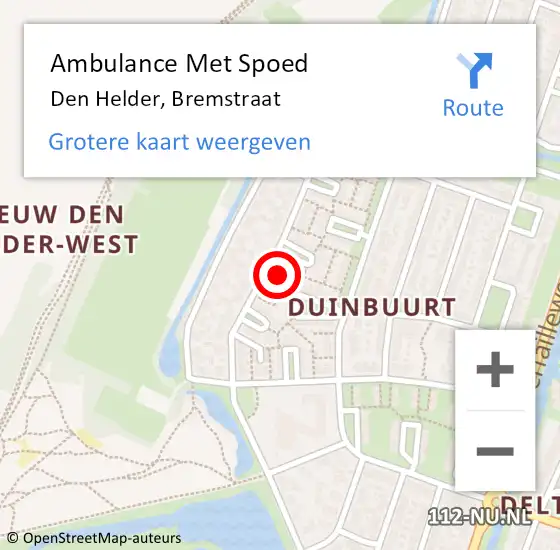 Locatie op kaart van de 112 melding: Ambulance Met Spoed Naar Den Helder, Bremstraat op 13 januari 2024 19:33