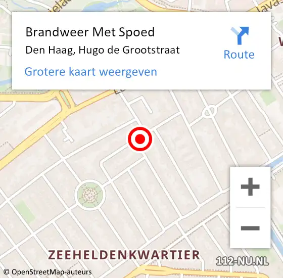 Locatie op kaart van de 112 melding: Brandweer Met Spoed Naar Den Haag, Hugo de Grootstraat op 13 januari 2024 19:38