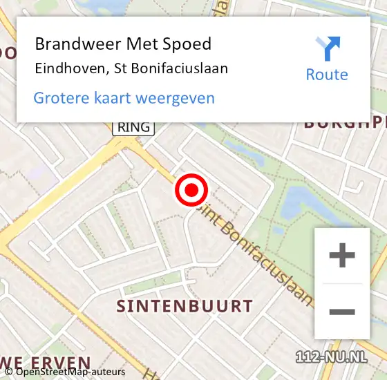 Locatie op kaart van de 112 melding: Brandweer Met Spoed Naar Eindhoven, St Bonifaciuslaan op 13 januari 2024 19:45