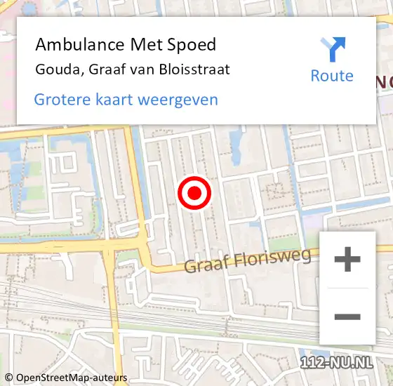 Locatie op kaart van de 112 melding: Ambulance Met Spoed Naar Gouda, Graaf van Bloisstraat op 13 januari 2024 19:48