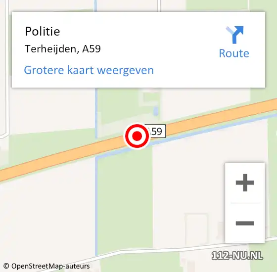 Locatie op kaart van de 112 melding: Politie Terheijden, A59 op 22 september 2014 07:50