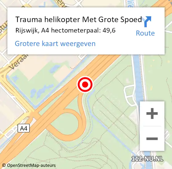 Locatie op kaart van de 112 melding: Trauma helikopter Met Grote Spoed Naar Rijswijk, A4 hectometerpaal: 49,6 op 13 januari 2024 20:39