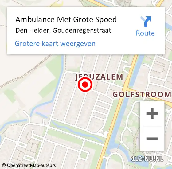 Locatie op kaart van de 112 melding: Ambulance Met Grote Spoed Naar Den Helder, Goudenregenstraat op 13 januari 2024 20:43