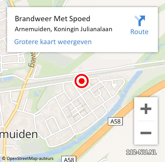 Locatie op kaart van de 112 melding: Brandweer Met Spoed Naar Arnemuiden, Koningin Julianalaan op 13 januari 2024 21:00