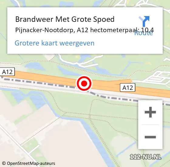 Locatie op kaart van de 112 melding: Brandweer Met Grote Spoed Naar Pijnacker-Nootdorp, A12 hectometerpaal: 10,4 op 13 januari 2024 21:09