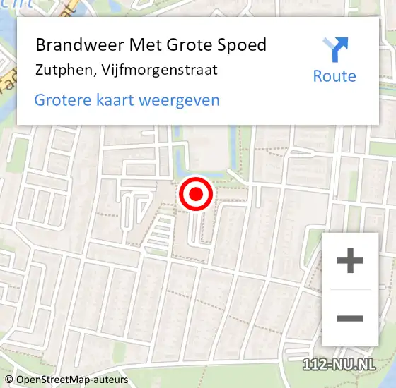 Locatie op kaart van de 112 melding: Brandweer Met Grote Spoed Naar Zutphen, Vijfmorgenstraat op 13 januari 2024 21:55