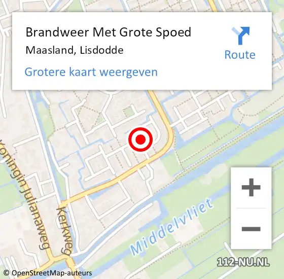 Locatie op kaart van de 112 melding: Brandweer Met Grote Spoed Naar Maasland, Lisdodde op 13 januari 2024 21:59