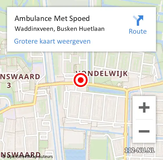 Locatie op kaart van de 112 melding: Ambulance Met Spoed Naar Waddinxveen, Busken Huetlaan op 13 januari 2024 22:05