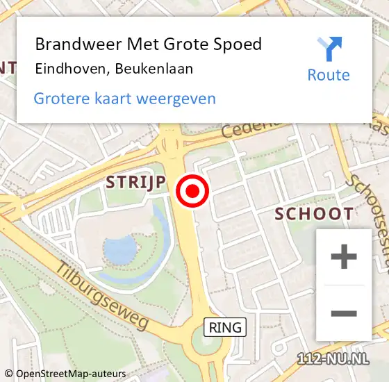 Locatie op kaart van de 112 melding: Brandweer Met Grote Spoed Naar Eindhoven, Beukenlaan op 13 januari 2024 22:19