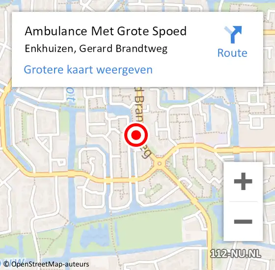 Locatie op kaart van de 112 melding: Ambulance Met Grote Spoed Naar Enkhuizen, Gerard Brandtweg op 13 januari 2024 22:34