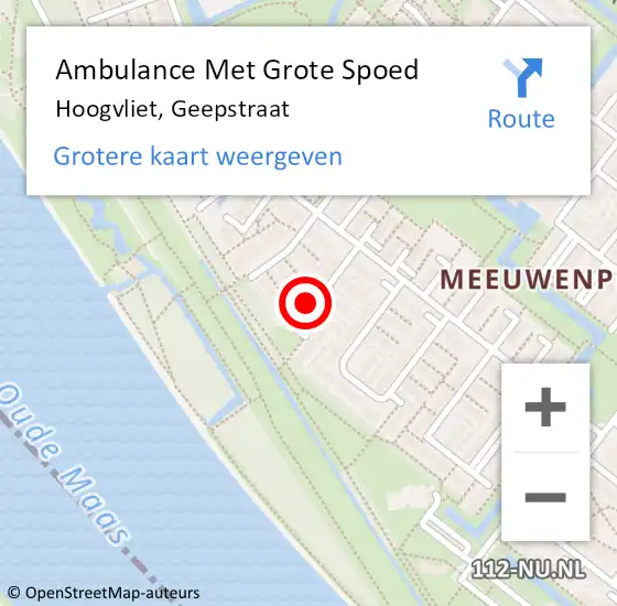 Locatie op kaart van de 112 melding: Ambulance Met Grote Spoed Naar Hoogvliet, Geepstraat op 13 januari 2024 23:04