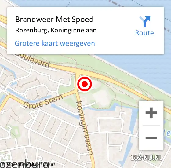 Locatie op kaart van de 112 melding: Brandweer Met Spoed Naar Rozenburg, Koninginnelaan op 13 januari 2024 23:28