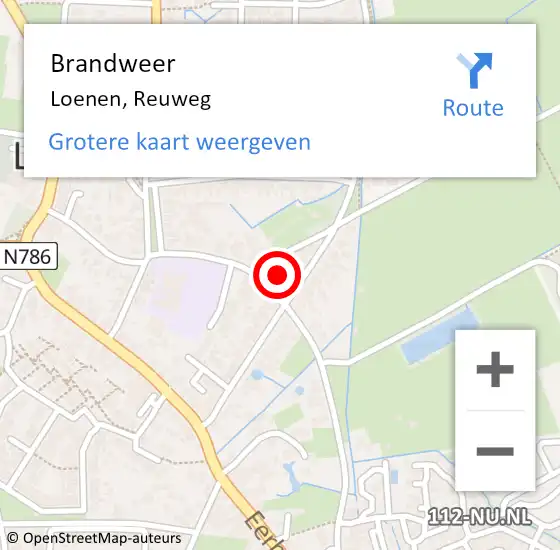Locatie op kaart van de 112 melding: Brandweer Loenen, Reuweg op 14 januari 2024 00:22
