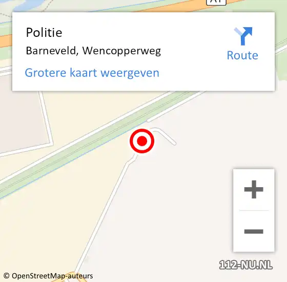 Locatie op kaart van de 112 melding: Politie Barneveld, Wencopperweg op 14 januari 2024 00:25