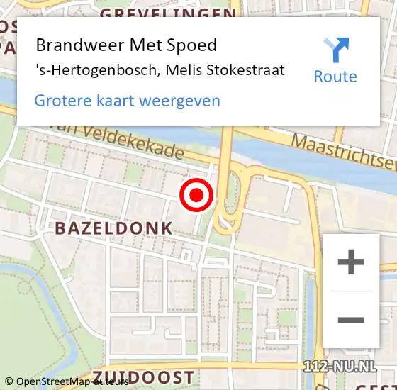 Locatie op kaart van de 112 melding: Brandweer Met Spoed Naar 's-Hertogenbosch, Melis Stokestraat op 14 januari 2024 00:56