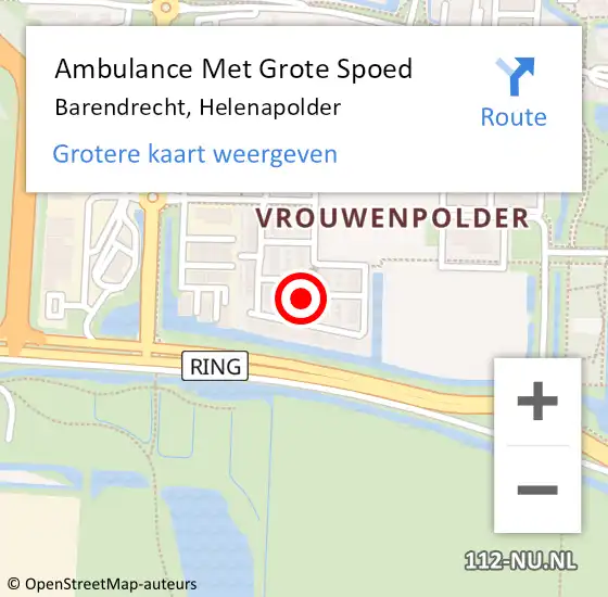 Locatie op kaart van de 112 melding: Ambulance Met Grote Spoed Naar Barendrecht, Helenapolder op 14 januari 2024 01:13