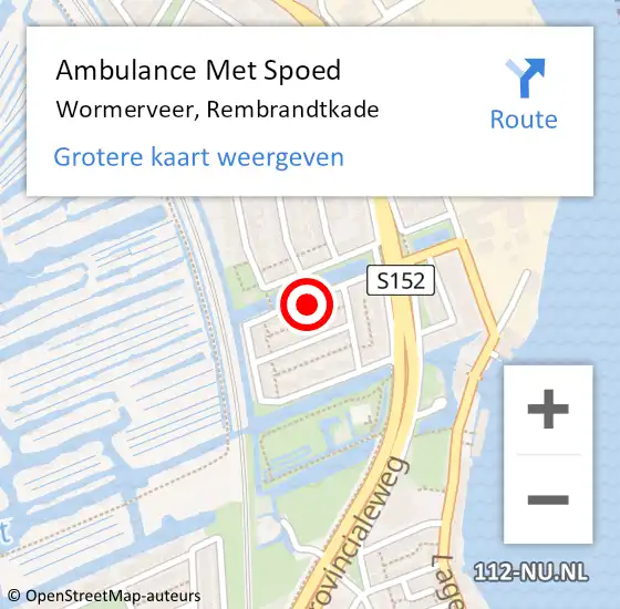 Locatie op kaart van de 112 melding: Ambulance Met Spoed Naar Wormerveer, Rembrandtkade op 14 januari 2024 01:15