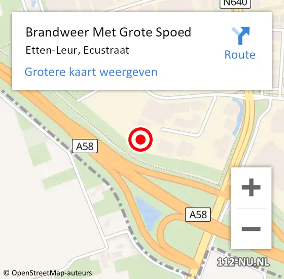 Locatie op kaart van de 112 melding: Brandweer Met Grote Spoed Naar Etten-Leur, Ecustraat op 14 januari 2024 01:18