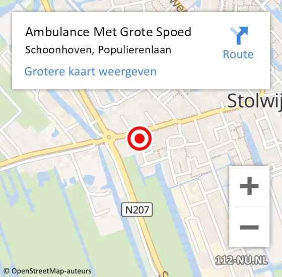 Locatie op kaart van de 112 melding: Ambulance Met Grote Spoed Naar Schoonhoven, Populierenlaan op 14 januari 2024 01:41