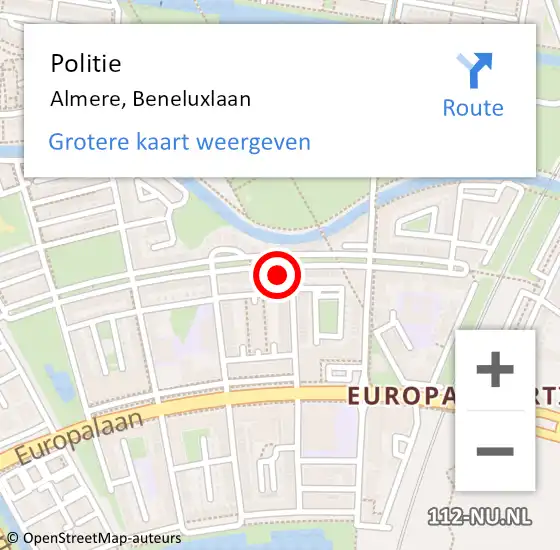 Locatie op kaart van de 112 melding: Politie Almere, Beneluxlaan op 14 januari 2024 01:43