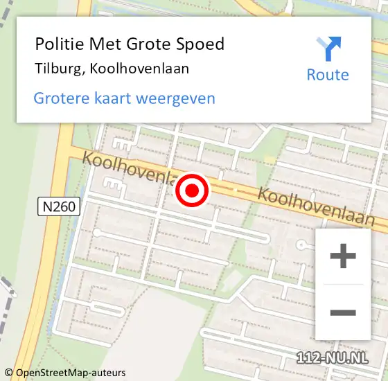 Locatie op kaart van de 112 melding: Politie Met Grote Spoed Naar Tilburg, Koolhovenlaan op 14 januari 2024 01:59